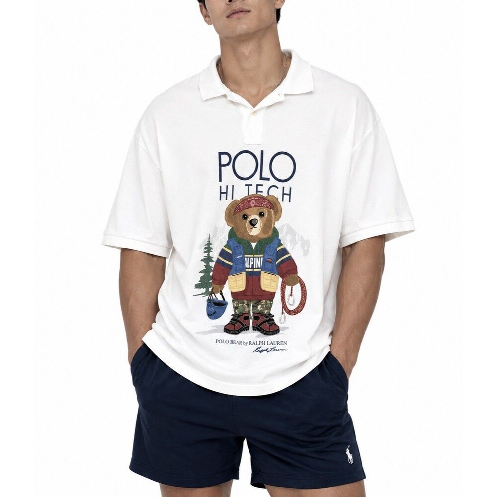 Polo Hi Tech Bear Ralph Lauren White Collard Polo Shirt XXL TTG Classic Fit